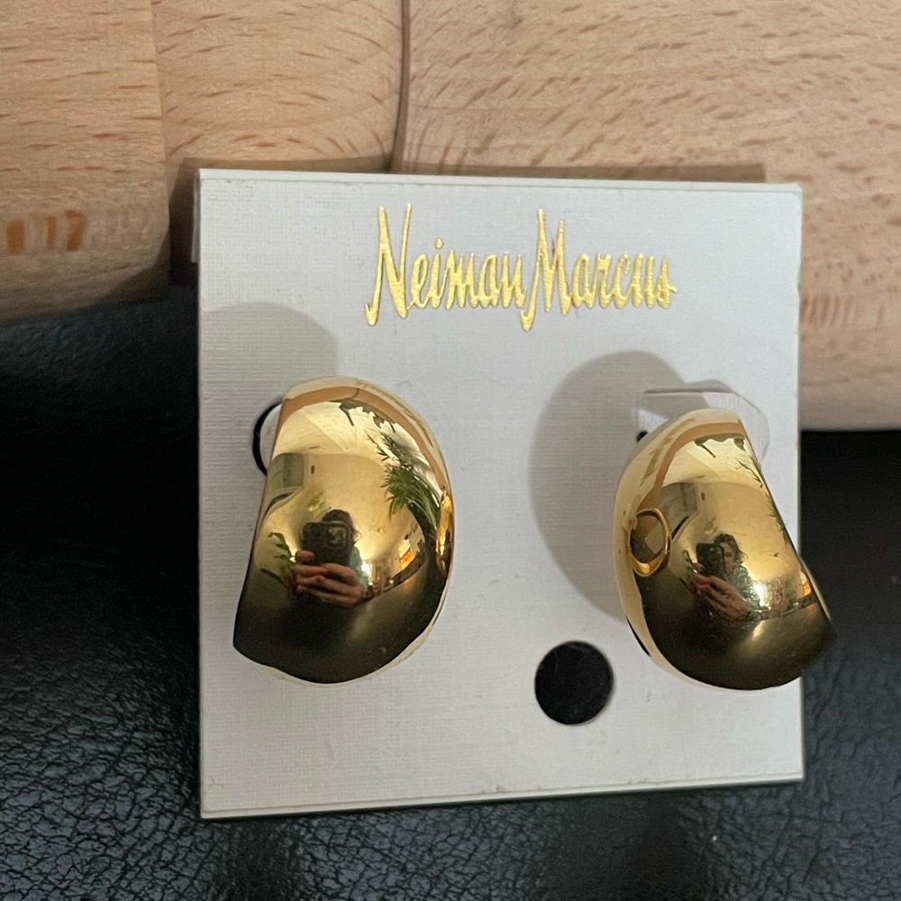 Vintage Monet clips gold plated stamped 50s huge wide tick minimalist